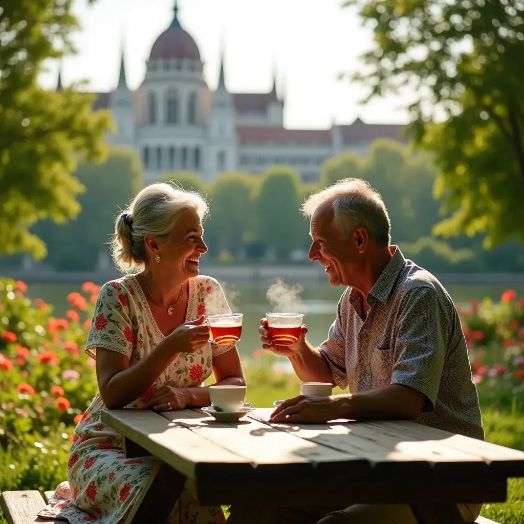 A tea szervírozása egy baráti összejövetelen, boldog pillanatokkal.